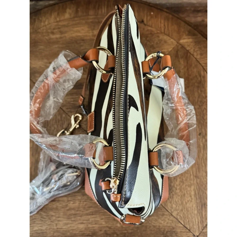 Dooney & Bourke Zebra Print Satchel Bag Tan Leather Trim NWT V1233052